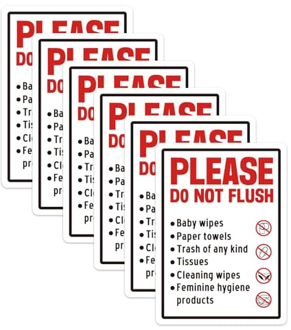 6 Pcs Please Do Not Flush Stickers, Do Not Flush Wipes Sign Toilet Paper Towel Signs Do Not Flush Bathroom Etiquette Sign for Public Restroom Reminder Stickers