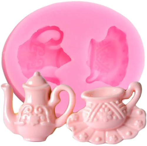 Moldes de silicona, suministros para hacer jabón, 4,7 x 3,8 cm, 3D, tetera, platillo, molde de silicona, molde de silicona para boda, decoración de cupcakes, fondant, herramientas de decoración de