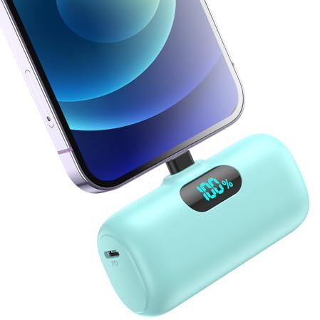 Small Power Bank Portable Charger for iPhone,Upgraded 5000mAh PD Fast Charging Battery Pack,Mini Plug-in Backup Charger Compatible with iPhone 14/14 Pro Max/13/13 Pro/12 Pro/11/XR/X/8/7/6 etc-Green