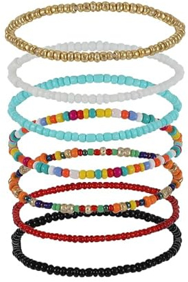 OATIPHO Pulseras De Mujer Con Cuentas Y Cadenas Elásticas 7 Piezas Estilos Surtidos Adornos De Mano Ligeros Para Uso Diario Y Fiestas