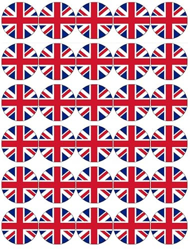 30 UK United Kingdom Britain Flags Pre Cut Cupcake Toppers Premium Edible Wafer Paper Fairy Cake Toppers Birthday Celebration Cakes Decorations Party NO CUTTING REQUIRED