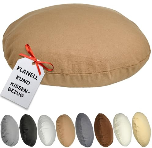 Qooltex Flanell Rund Kissenbezug 60cm Ø Durchmesser Rundkissen Graubraun | Rundkissen Kissenhülle mit Reißverschluss - Für Bodenkissen, Sitzkissen, Sofakissen, Bettkissen od. Stuhlkissen
