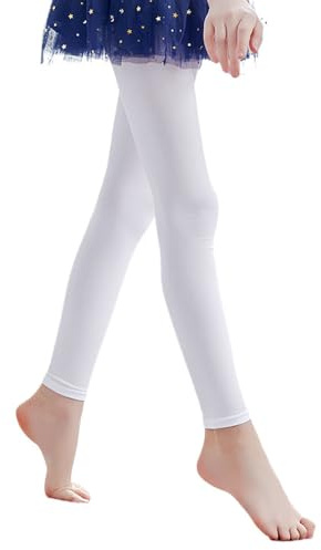 Waltonalice Collant da danza per bambini, colore bianco, collant da ballo, senza piedi, collant da balletto per ragazze, leggings elastici per il tempo libero danza scuola, bianco, XXL
