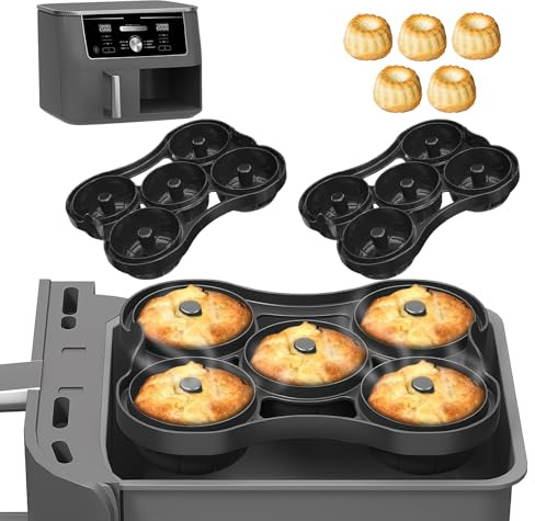 FJNATINH Airfryer Zubehör Doughnuts Baking Mould,Ninja Air Fryer Accessories,Compatible with Ninja AF400EU, AF451EU, SL400EU and AF500DE,Reusable，2 Stück Schwarz