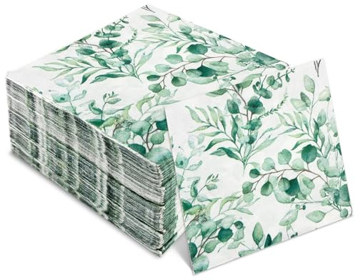 Druuzyl 100 Stück Eukalyptus Servietten Grün - Vintage Papierservietten für Hochzeit, Party & Gartendeko, Einweg Tischdeko mit Naturmotiv, Festliche Tischdekoration in Grün