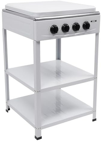 Cuisinière à gaz d'extérieur 4 brûleurs - Réchaud de camping portable avec 2,5 kW de puissance - Double espace de rangement et fonctions de sécurité - Pour camping, pique-nique et activités de plein