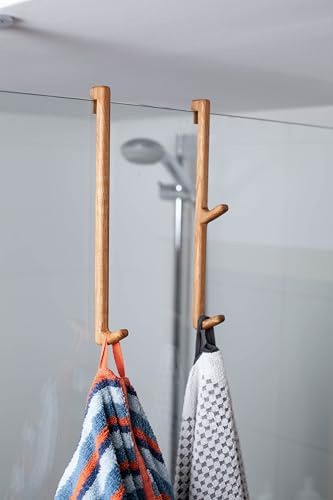 Craman Wooden towel hooks for Shower Doors, oak Coat Hook, Shower Hooks Modern, Home Decor Gift, House Decor,N22 Germany (double hook straight, 6-8 mm)