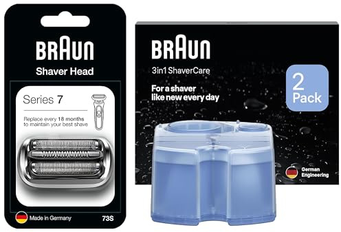 Braun Series 7 Electric Shaver Original Replacement Head, 73S, Braun 3in1 Original Shaver Care Refill Cartridges, Hygienic Cleaning, 2 Pack