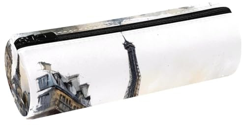 VAPOKF Trousse à crayons en cuir Motif Tour de Paris ancien bâtiment pour ranger des stylos, des pièces de monnaie, des cosmétiques, des cosmétiques, des fournitures de bureau ou des étudiants