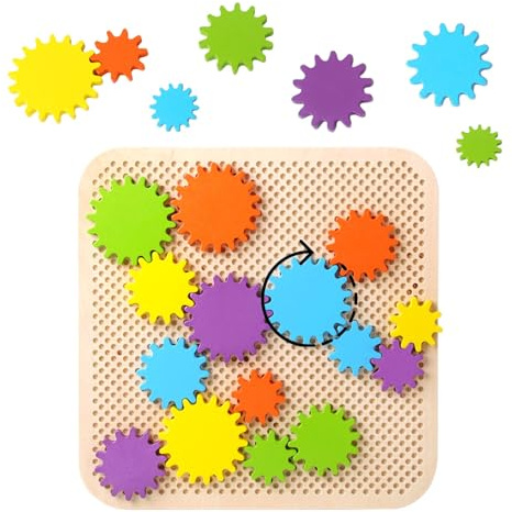 KUKUTrue® Montessori Spielzeug 2 3 4 5, Spiele ab 2 Jahre, Motorikspiel mit Bunten Zahnrädern, Spielzeug ab 3 Jahre, Holz Zahnräder, Zahnrad Puzzle, Geschenk 2–5 Kinder Junge Mädchen