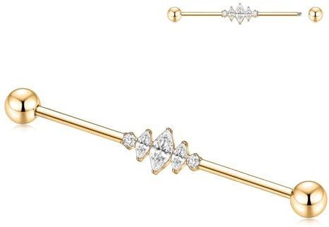 hengkaixuan 14G Industrial Barbell 38mm Industrial Bar Jewellery Externally Threaded Industrial Earring Long Scaffold Bar G23 Titanium Cartilag Helix Earring for women men