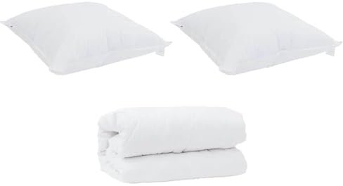 Set di piumoni in microfibra bianco 240 x 200 cm. Design del quilt super caldo, leggero e con fibra sintetica. Lavabile in lavatrice. Include 1 o 2 cuscini. Stile moderno, con quilting a scatola. Bia