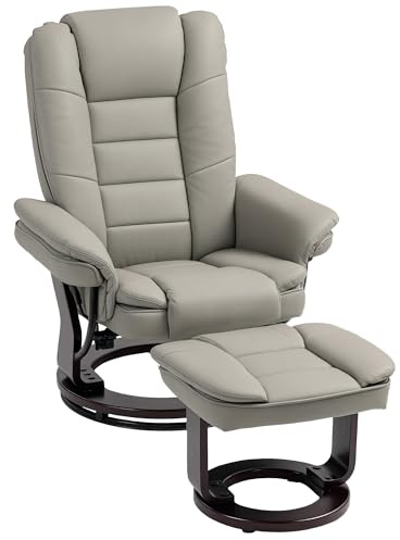 HOMCOM Fauteuil de Relaxation avec Repose-Pied, Dossier inclinable 135° Max., siège pivotant 360°, Assise rembourrée Confort, revêtement synthétique, pour Salon, Chambre, Bureau, Marron Clair