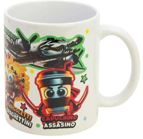 Taza Cerámica Infantil Italian Brainrot 325 ml en Caja | Capuchino Assasino, Bungoletti Spaghettini, Bombardiro Crocodilo, Ballerina Capuchina y Tralalero Tralala | Regalo Original Niños Niñas