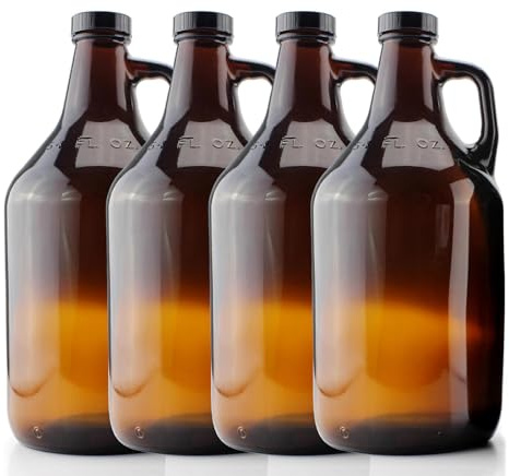 NCPSAKD Marron,Lot de 4 cruches en verre de 2,13 kg (70 oz), avec couvercle et poignée, idéales pour la bière, le brassage maison, le kombucha et l'eau distillée.