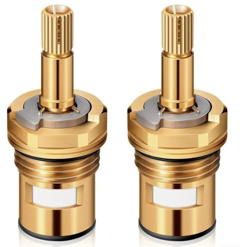 Lot de 2 cartouches de noyau de valve à ouverture rapide en laiton avec joint étanche et résistance aux hautes températures pour robinets d'eau chaude et froide, doré