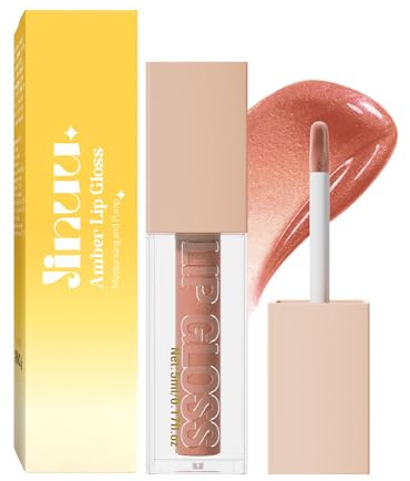JINUU Lip Gloss, Lifter Gloss with Hyaluronic Acid, Hydrating & Plumping Non-Sticky Lip Gloss, Moisturizing Shine for Fuller Lips, Long-Lasting High-Gloss Finish, 8 Shades (AMBER)