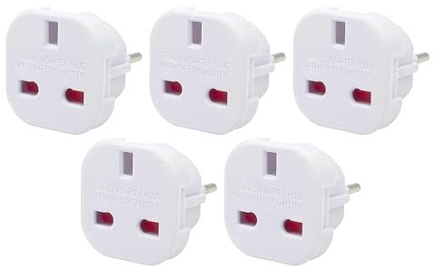 Adattatore da viaggio da UK a EU (5 pz), adattatore da presa UK a 3 pin a spina europea/francese a 2 pin (bianco)