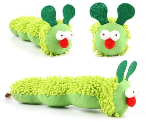 BRDTKUGV 2 Pcs Catnip Toys for Cats, Cat Chew Toy, Caterpillar Toy with Catnip, Plush Fun Interactive Bite-Resistant Cat Toys, for Teeth Cleaning Chewing Playing (Green)