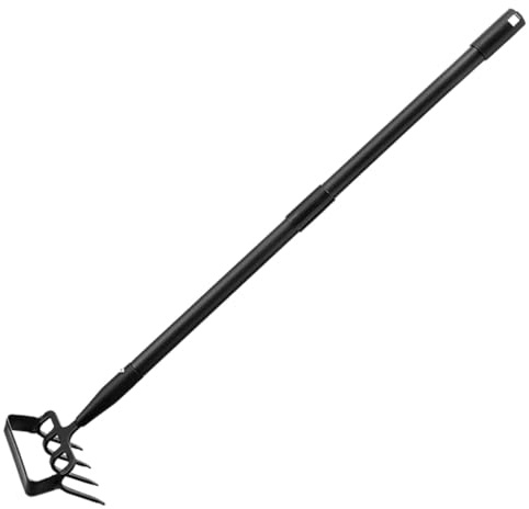 Genérico Azada de Jardinería de Acero Inoxidable 3 Secciones 1,2 M, Rastrillo Manual Multifuncional para Deshierbar y Cavar, Herramienta Portátil para Jardín y Patio