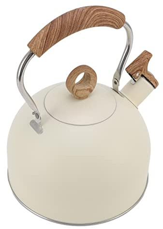 Aramox Bollitore per tè con Fischio da 2,5 Litri, Teiera in Acciaio Inossidabile con Impugnatura Ergonomica per Fornello Elettrico a Gas, Riscaldamento Rapido e Grande capacità (Beige)