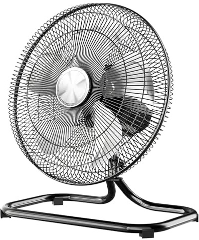 Ventilatore da Terra Industriale ad Alta Velocità, Struttura in Metallo | 3 Velocità, Oscillazione 90°, Inclinazione 30° per Magazzino e Officina(40*50cm)