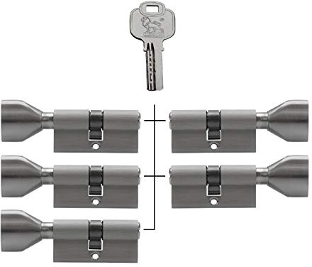 5x gleichschliessend Tür Zylinder 60mm Knaufzylinder 30/30 mit 10x Schlüssel KSN