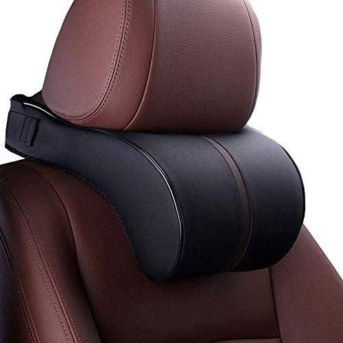HomDSim Car Seat Neck Support Pillow,PU Soft Leather + Memory Foam,Head Support Pillow Cushion Pad for Driving Headrest Relax,with Adjustable Strap