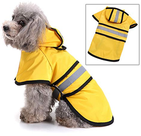 SMALLLEE_LUCKY_STORE Waterproof Dog Raincoat with Hood Pet Rain Jacket with Harness Leash Hole Reflective Band Lightweight Adjustable Slicker Poncho Rainwear for Small Medium Large Dogs,Yellow M
