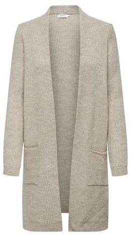 ONLY Damen Lange Strickjacke mit Taschen | Stretch Casual Langarm Gerippt | Open Cardigan Noos ONLJADE, Farben:Beige, Größe:M