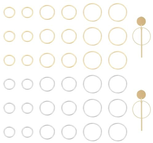 UNICRAFTALE 48pcs 19.5/15.5/12mm Linking Rings Stainless Steel Circle Frames Connectors Golden & Stainless Steel Color O Pattern Ring Jewelry Links for Bracelet Necklace Jewelry Making