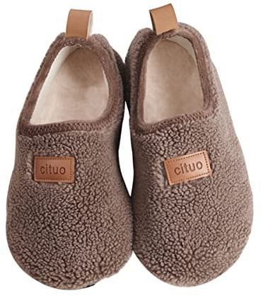AUXDIQ Hiver Chaussons de Maison pour Mixte Femme Homme Peluche Pantoufle Chaussettes de Sherpa Toison, Marron, 34 EU