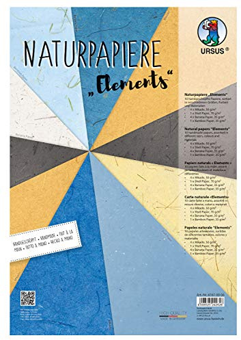 Ursus 61610006 – naturpapperselement, 10 ark, i olika storlekar, färger och kvaliteter, med snäckpapper och bambupapper, mikado och bananpapper, för kreativt hantverk, färgglada