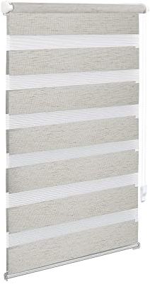 OBdeco Doppelrollo Duo Rollo Klemmfix ohne Bohren B65cm x H130cm(Stoffbreite 61 cm) Leinen für Fenster lichtdurchlässig und verdunkelnd