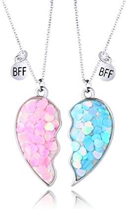 DOYYCA Best Friend Necklace for 2 Girls Magnetic Matching Friendship Necklace Half Heart Pendant BFF Necklaces for Sister (Blue&Pink Heart)