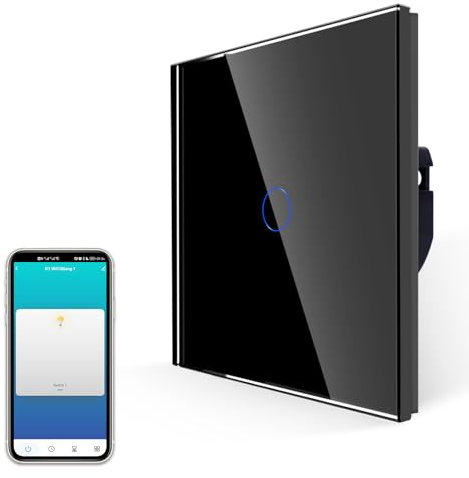 JIMEIDA Smart Touch Light Switch, Alexa Switch Work with Google Home, Timer, Multi-Way Control by Smart Life APP, Black Screwless Glass Plate and LED Backlight, 1 Gang