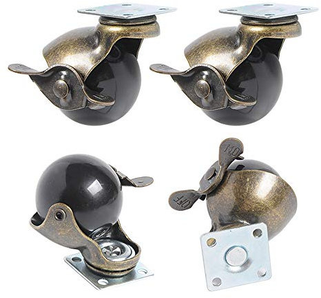 4 Ruedas giratorias de Goma con Freno, Ruedas giratorias para Muebles/sofá/Carro/Cama de bebé/aparatos eléctricos, Placa de Montaje 38 * 38 mm, Bronce Verde, 20 kg (tamaño Opcional: 40 mm / 50 mm)