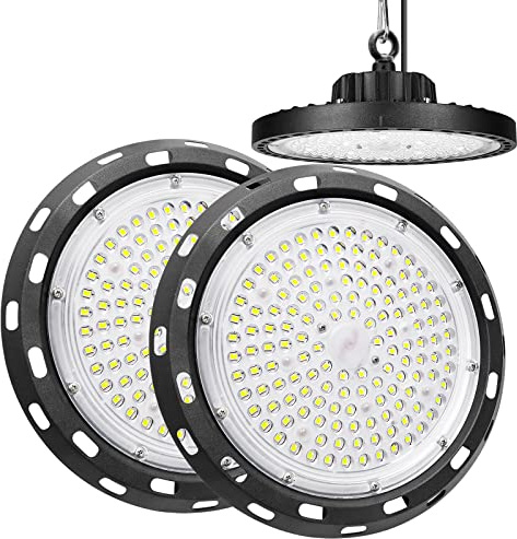 RIGIDON 2 Pezzi 100W UFO lampadario plafoniere, 10000LM 6000K faretto led interni, IP65 impermeabile proiettore led, lampada magazzino, bianco freddo illuminazione per industriale, officine, garage