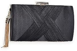 CORIOS Kvinnor kuvertväska aftonväska med tofs hänge damer axelväska med avtagbar kedja brud bröllop handväska elegant crossbody väska fransad handväska för bal fest cocktail bankett, Svart, L, Retro