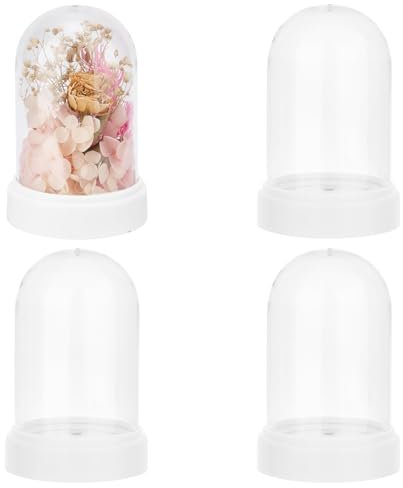 OLYCRAFT 4Pcs Acrylic Dome Display Case 70x109mm Column Acrylic Dome Display Clear Acrylic Dome Eternal Flower White Display Case Cloche Bell Jar for Flower Jewelry Storage Home Party Decoration