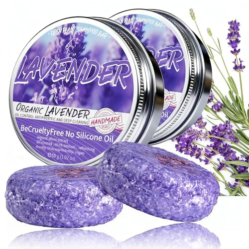 Loobexery 2PCS Shampoo Bar for Gray Hair, Lavender Shampoo Bar for Gray Hair, Natural Organics Shampoo and Conditioner Barfor Thinning Hair for Men & Women (Lavender)