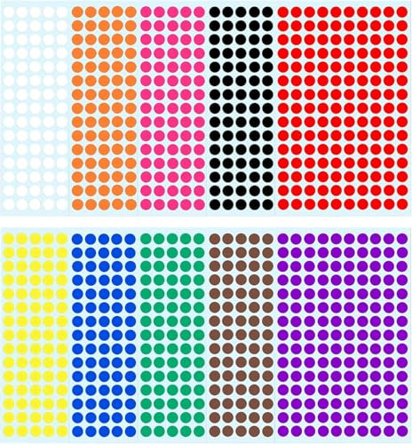 Klebepunkte Runde Punktaufkleber Etiketten Markierungspunkte, Bunte Selbstklebende Klebepunkte Aufkleber, 1500 Stück, 10mm, 10 Farben