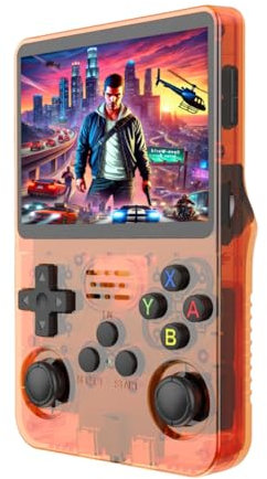 R36S Consola Retro Portatil – Pantalla IPS 3,5”, Tarjeta TF 64 GB, 15.000+ Juegos, Sistema Linux Abierto, Reproductor de Video, Mini Consola Arcade (Naranja)