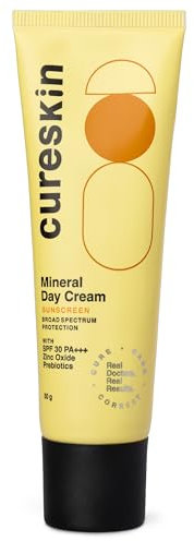 Cureskin Mineral Day Cream Sunscreen Matte Finish SPF 30 PA+++ | Broad Spectrum Sun (UVA, UVB & IR) Protection | Zinc Oxide with Prebiotics, 50 g (Pack of 1)