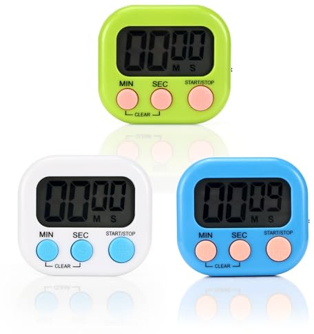 Auauraintt 3 stycken äggklocka digital, kort väckarklocka, timer digital, med vikbar stång och display, digital timer för kök skola sport, kök chentimer digital stoppur barn.