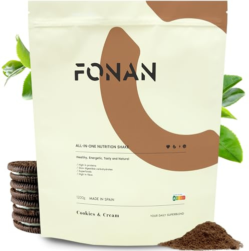 FONAN Frullati sostituto pasto e colazione sani per una dieta completa 1,2 kg - Frullati sazianti con vitamine, minerali, carboidrati, proteine in polvere, spirulina e Baobab BISCOTTI