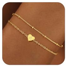 RMMD Armband Damen Gold - 18K Gold Vergoldete Herz Armbänder Damen Initialen Armband mit Buchstaben A Personalisierts Charm Armbänder Goldschmuck Geschenke für Frauen Mädchen