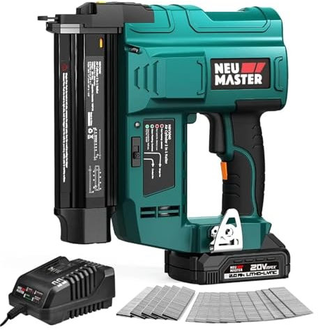 Pistola de Clavos, Pistola de clavos con batería, calibre 18 2 en 1, clavadora/grapadora inalámbrica Brad con batería de iones de litio de 2.0Ah, 1000 Uds.