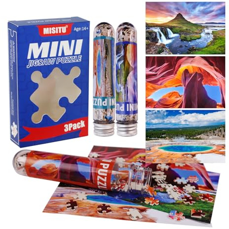 MISITU 3 Pack Mini Puzzles 150 Pieces for Adults Small Challenging Game Travel Puzzle Home Decoration Gift for Women Men (Waterfalls, Canyons, Hot Springs)