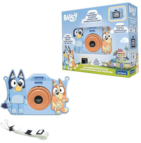 Lexibook, Bluey, Cámara Digital para niños, videocámara de 1080p, Reproductor MP3, Juegos Integrados, USB, Recargable, Tarjeta SD de 8 GB incluida, DJ078BY